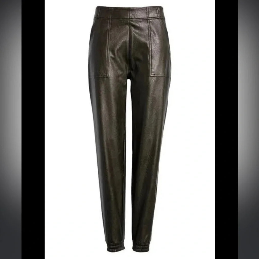 SPANX Faux Leather Jogger black brown high rise pull on  large